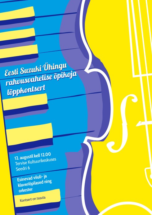 Eesti Suzuki Ühingu rahvusvahelise õpikoja lõppkontsert 12. augustil kell 12.00 Pärnus Tervise Kultuurikeskuses aadressil Seedri 6.